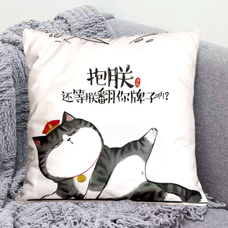 吾皇猫巴扎黑抱枕卡通沙发床头靠垫宿舍靠背汽车座椅护腰垫可拆洗