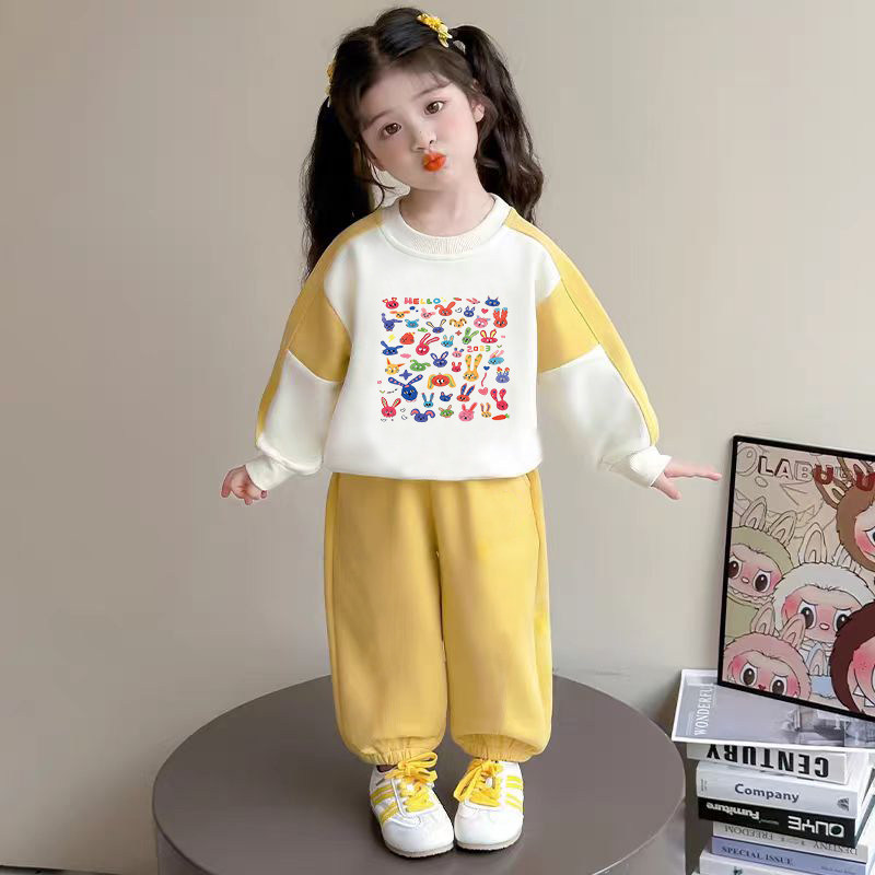 秋季2025新款女卡通小兔子印花休闲宽松圆领长袖儿童卫衣运动套装
