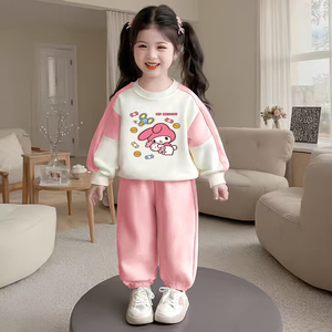 秋季2025新款女卡通美乐蒂印花休闲宽松圆领长袖儿童卫衣运动套装
