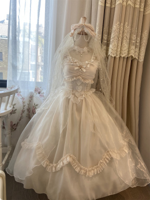 Lolita纱裙纱纯色花嫁长裙婚纱