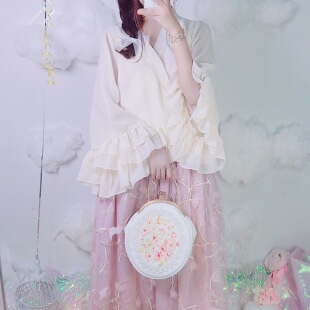 逗酱原创水袖 层层花边温柔雪纺上衣外套 汉服中衣搭配襦裙中式