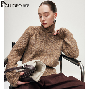 帕罗【商场同款RED系列】高领纯山羊绒衫肌理提花针织花纱女毛衣