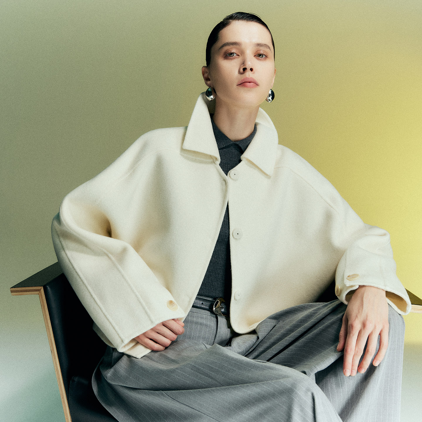 帕罗羊绒羊毛双面短款大衣外套