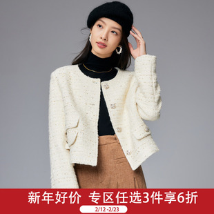 帕罗小香风外套秋冬绵羊毛圆领通勤宽松短款毛呢小个子大衣女