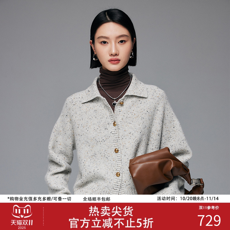 帕罗长袖宽松翻领韩系纯羊绒毛衣
