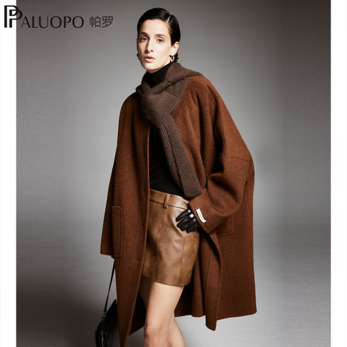 帕罗新款毛呢骆驼绒单排外套