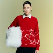 PALUOPO 女提花圆领毛衣 纯山羊绒衫 帕罗RED红标秋冬 商场同款