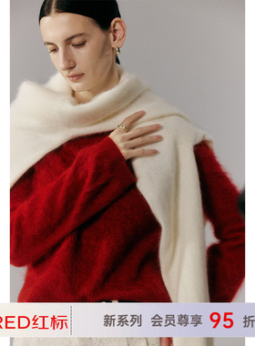 帕罗商场同款慵懒风宽松打底针织衫秋冬红色羊毛毛衣2AA1T1012Y
