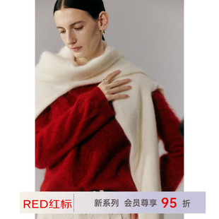 帕罗商场同款慵懒风宽松打底针织衫秋冬红色羊毛毛衣2AA1T1012Y