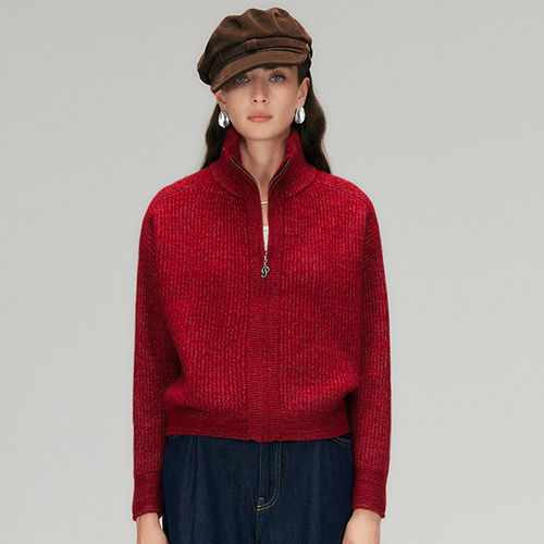 帕罗极简风立领拉链针织开衫女