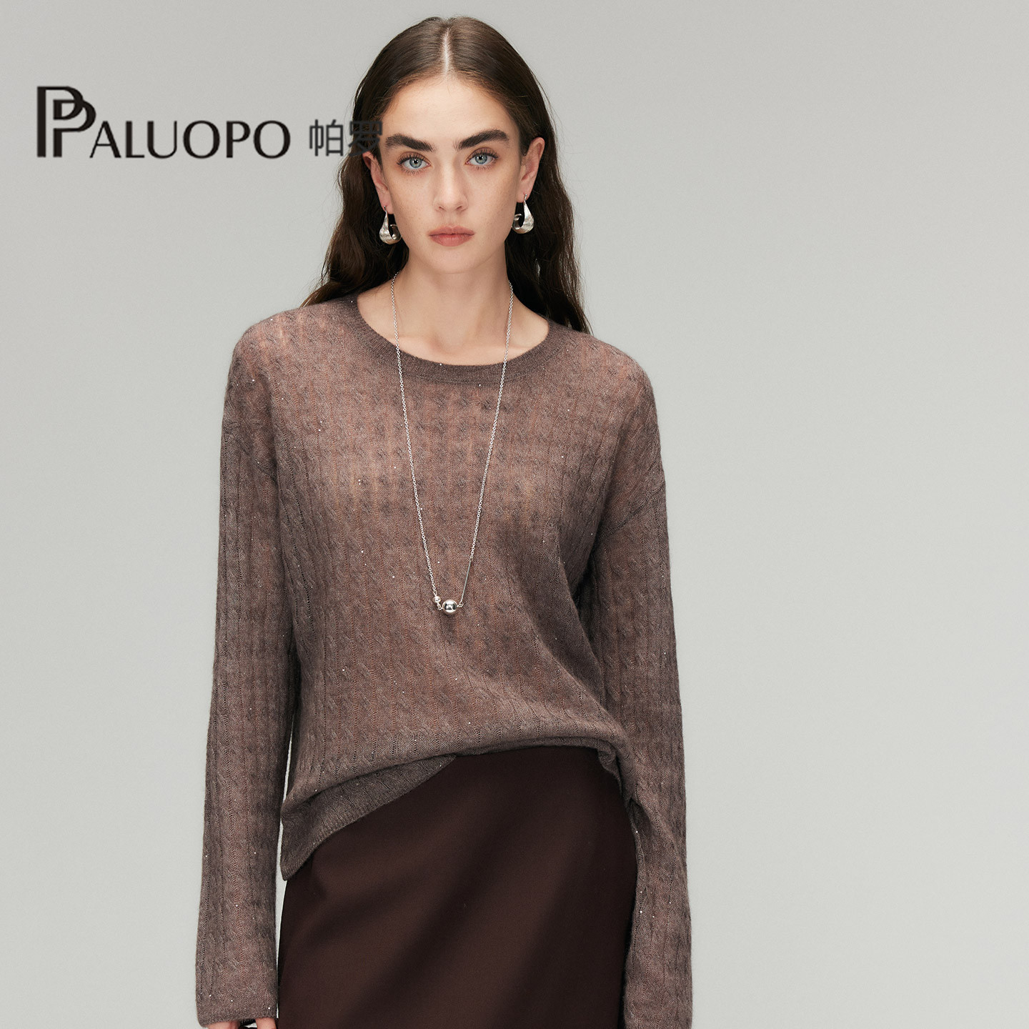 PALUOPO/帕罗秋冬新款圆领女士保暖休闲毛衣韩版ET250228Y - 实物图