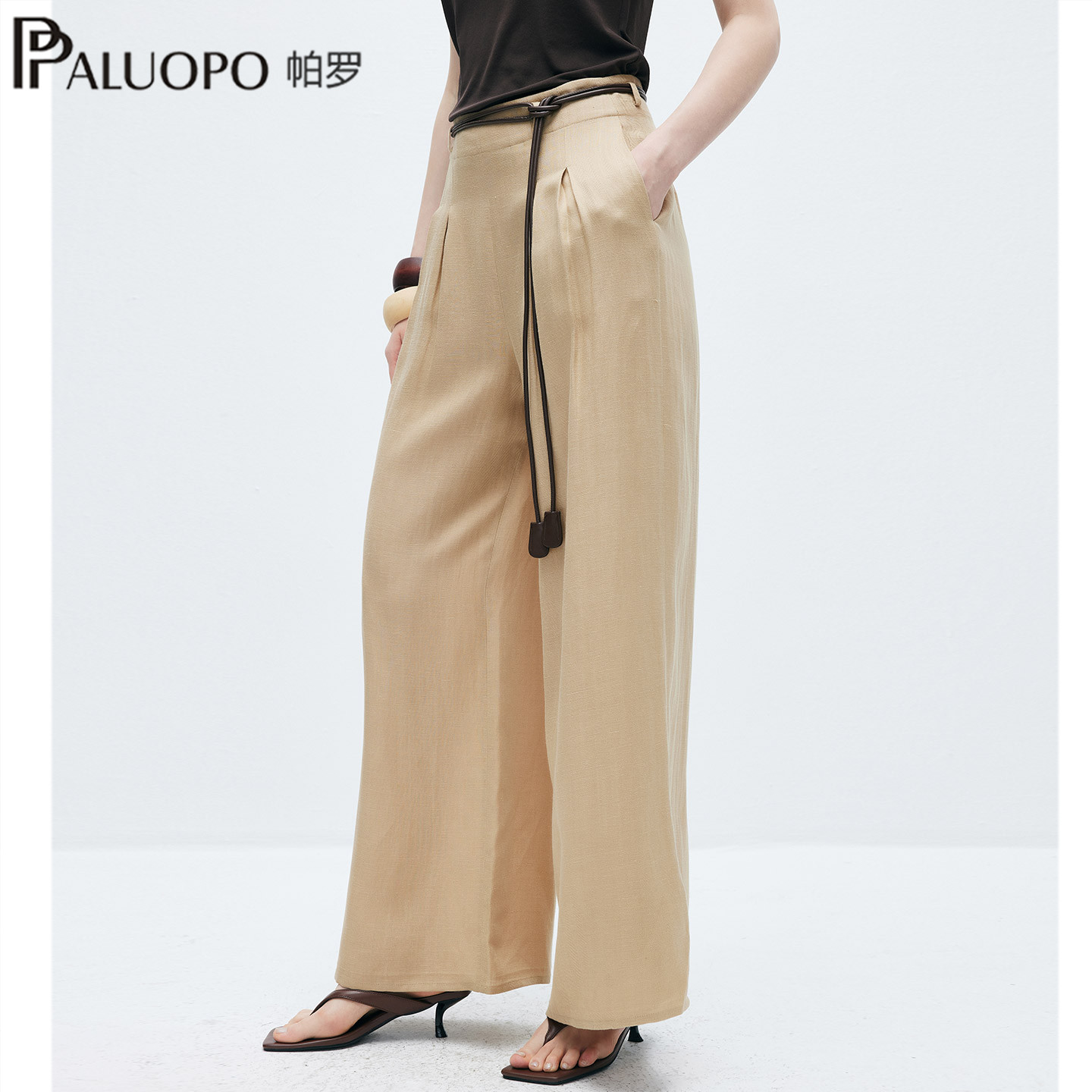 PALUOPO/帕罗RED商场同款极简风高腰阔腿裤女显瘦垂坠感长裤松弛