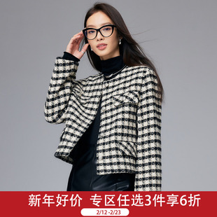 帕罗绵羊毛短外套秋冬新款长袖格纹小香风气质淑女保暖呢大衣女