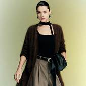 帕罗商场同款 RED红标 秋冬长款 PALUOPO 纯羊绒拉绒针织开衫 毛衣