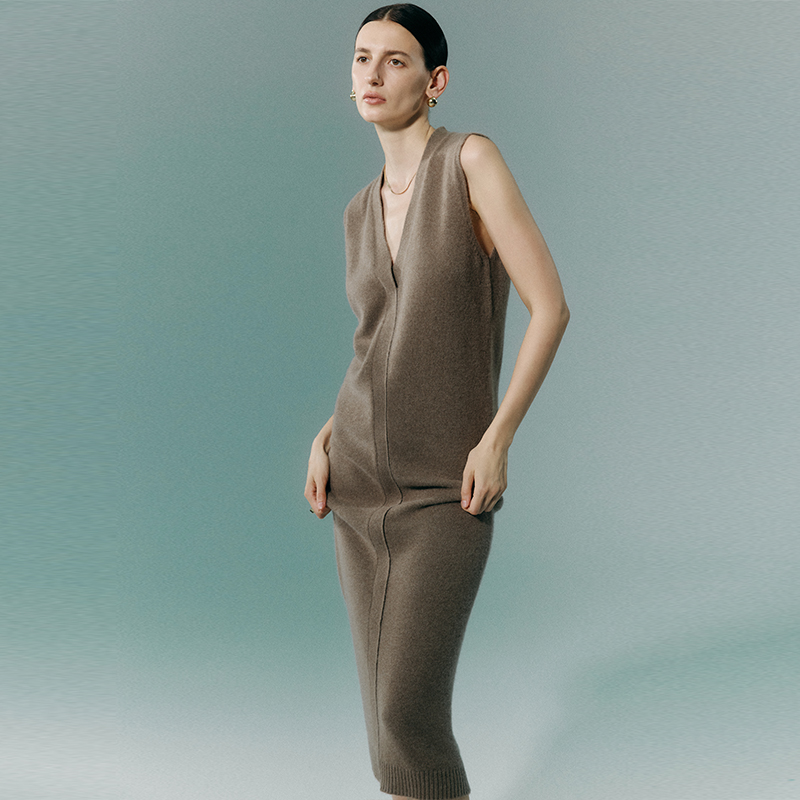 帕罗韩系风直筒裙纯羊绒连衣裙