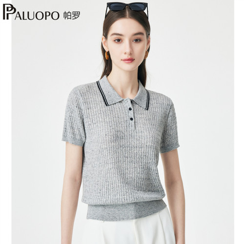 帕罗春季polo领短袖针织T恤女
