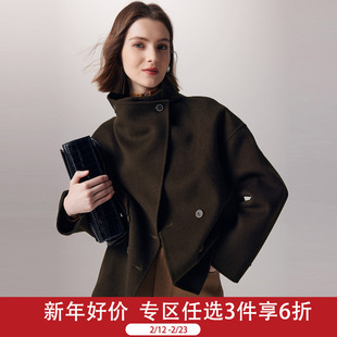 帕罗大衣秋冬新款休闲商务西装领宽松纯羊毛短呢子外套风衣女