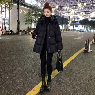黑色中长款加厚羽绒服女2025冬季新款宽松95白鸭绒小个子保暖外套