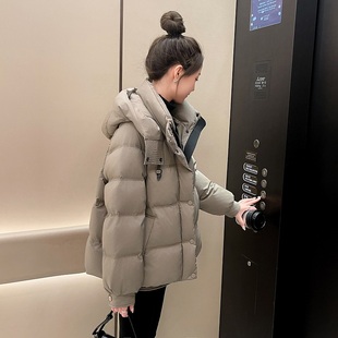 灰色短款羽绒服女2025冬季新款韩版时尚宽松小个子白鸭绒加厚外套