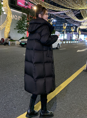 黑色长款羽绒服女冬季2025新款休闲宽松90白鸭绒加厚保暖过膝外套