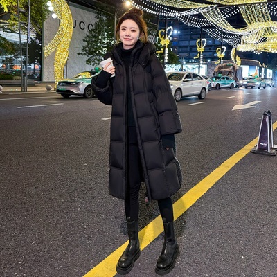 高端黑色长款羽绒服女士冬季2025