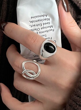 甜酷黑色锆石戒指女轻奢高级感个性时尚开口指环可调节叠戴戒指