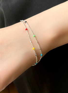 饰尚e族IU同款彩色圆珠手链女彩虹豆豆手串sins风手环百搭气
