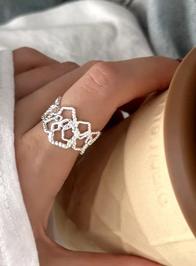 饰尚e族几何不规则镂空戒指女个性叠戴气质五角星开口指环韩版时