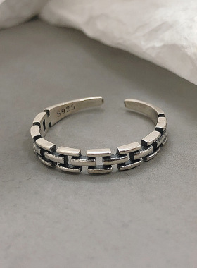 饰尚e族个性镂空几何戒指女表链设计感时尚S925镀银开口指环复古