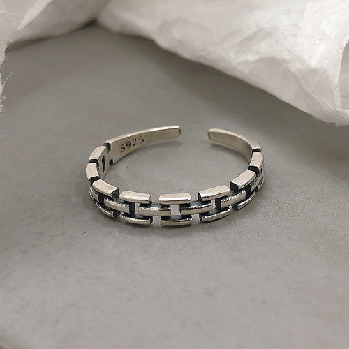 饰尚e族个性镂空几何戒指女表链设计感时尚S925镀银开口指环复古