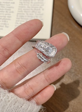 原创设计 个性羽毛锆石戒指女轻奢高级感配饰礼物开口指环可调节