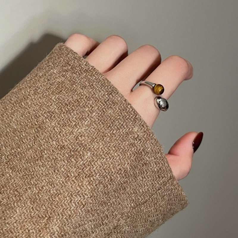 饰尚e族美拉德圆珠戒指女个性气质素圈精致S925镀银开口指环食指