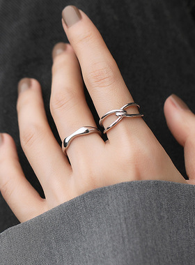 时尚简约叠戴戒指组合复古戒指女小众设计轻奢高级感百搭开口指环