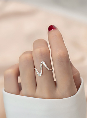 韩版线条戒指女复古时尚心跳波浪开口指环ins文艺食指戒潮