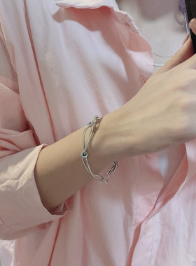 饰尚e族重工扭线打结手链女个性时尚嘻哈朋克S925镀银手环网红创