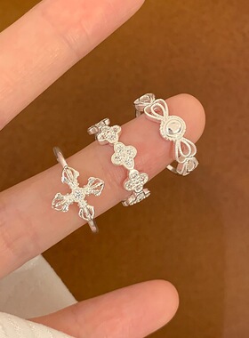 甜美爱心蝴蝶结戒指女精致优雅百搭叠戴金刚杵花朵开口指环食指戒