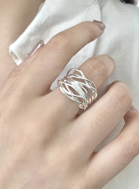 时尚个性线条戒指女小众设计开口戒指可调节食指指环2025新款爆款