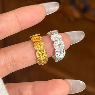 饰尚e族碎冰冰闪亮戒指女几何铜币设计感开口指环新中式新颖时尚