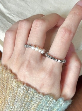 几何碎银戒指女个性时尚方块锆石戒指女轻奢高级感开口指环