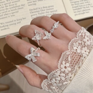 超美精致蝴蝶戒指结戒指女轻奢高级感2026新款蝴蝶开口戒指可调节