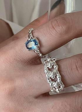 饰尚e族蓝色锆石戒指女ins甜酷风时尚气质百搭高级感开口食