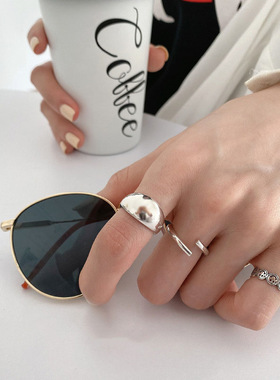 饰尚e族韩国东大门光面圆弧形开口戒指女欧美冷淡风复古个性食指