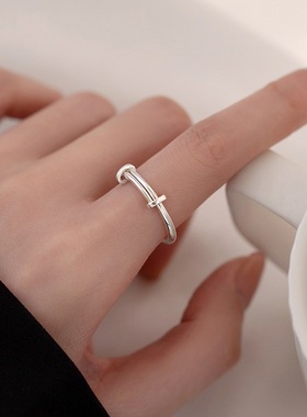 饰尚e族线条缠绕推拉戒指女极简冷淡风个性时尚可调节指环