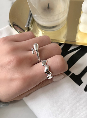 饰尚e族韩版水滴戒指女复古时尚几何黑色方形开口指环爱心