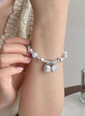 饰尚e族甜酷招财叮当猫手链女个性时尚复古百搭S925镀银手环ins风