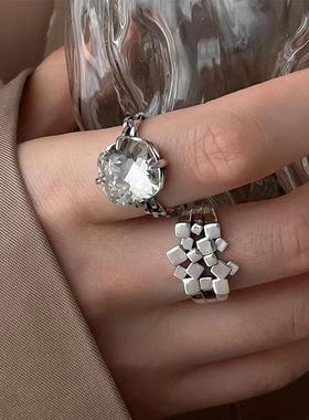 饰尚e族闪亮方形锆石戒指女复古时尚个性几何不规则开口指