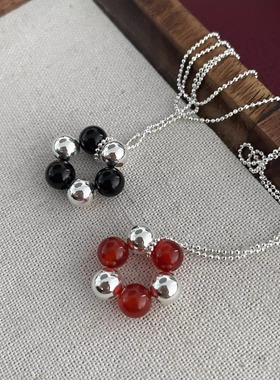 饰尚e族彩色小圆珠拼色花环吊坠项链女简约冷淡风气质百搭精致锁