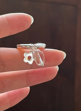 饰尚e族花朵吊坠戒指女ins风小众设计轻奢S925镀银开口指环百搭食