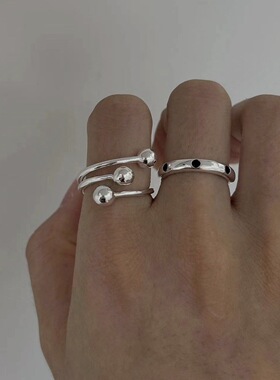 饰尚e族个性圆球多层戒指女简约百搭时尚S925镀银开口指环小众创