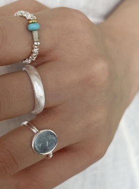 饰尚e族甜酷冰蓝锆石戒指女优雅月光石椭圆碎银开口指环in